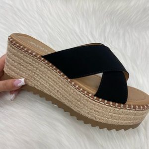 Black Suede Criss Cross Espadrille Sandals